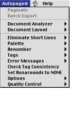 Autopage menu within QuarkXPress