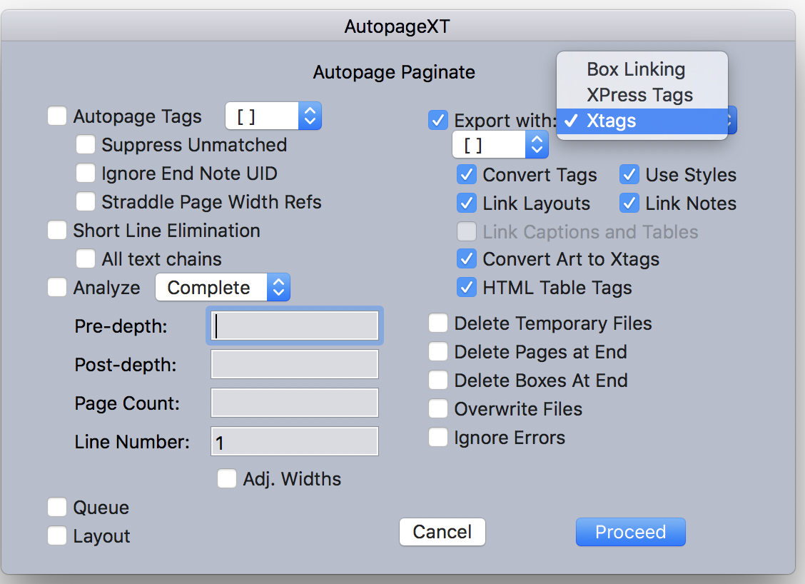 Autopage Export Options